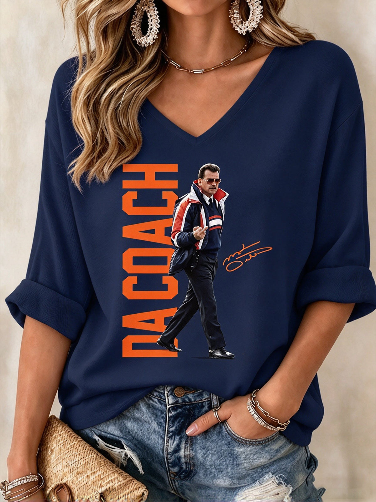 Women's Legendary Head Coach Casual Art Printed V-Neck T-Shirt