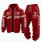 Men's Rugby Print Full-Zip Hoodie And Sweatpants 2-Piece Set