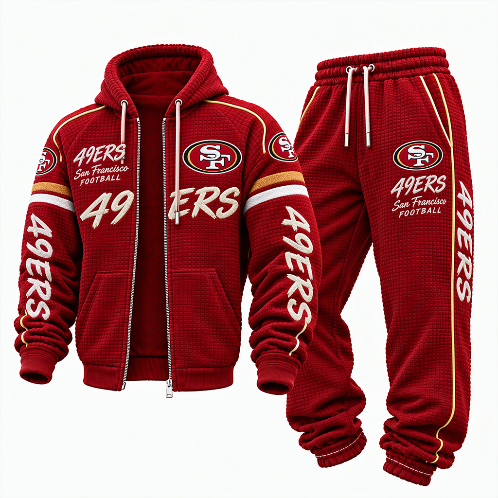 Men's Rugby Print Full-Zip Hoodie And Sweatpants 2-Piece Set