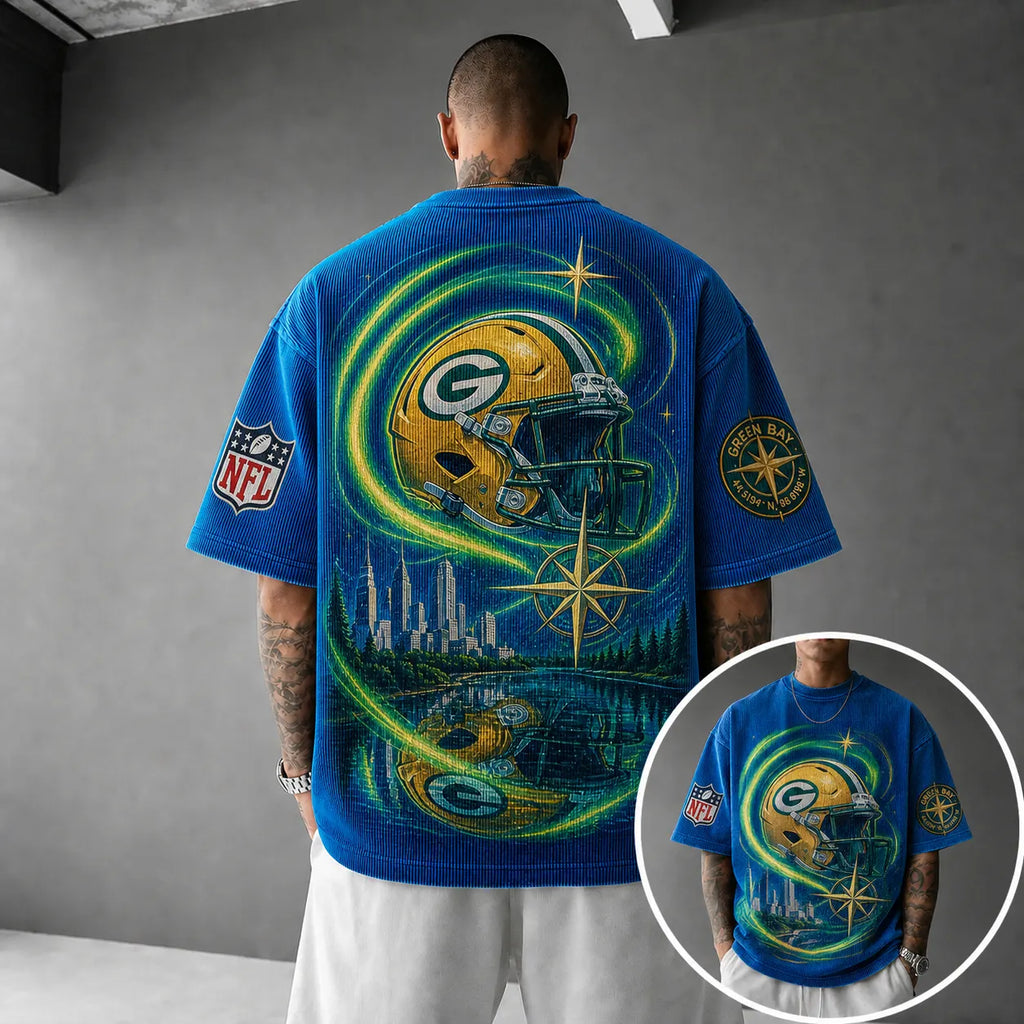 Unisex Loose-Fit Vertical-Stripe Short-Sleeve T-Shirt With Rugby Print