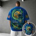 Unisex Loose-Fit Vertical-Stripe Short-Sleeve T-Shirt With Rugby Print