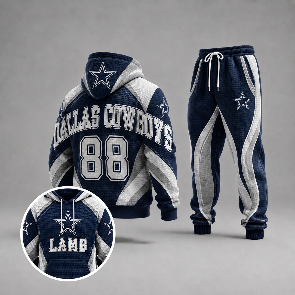 Casual Football Print Long Sleeve Drawstring Tracksuit Hoodie Set