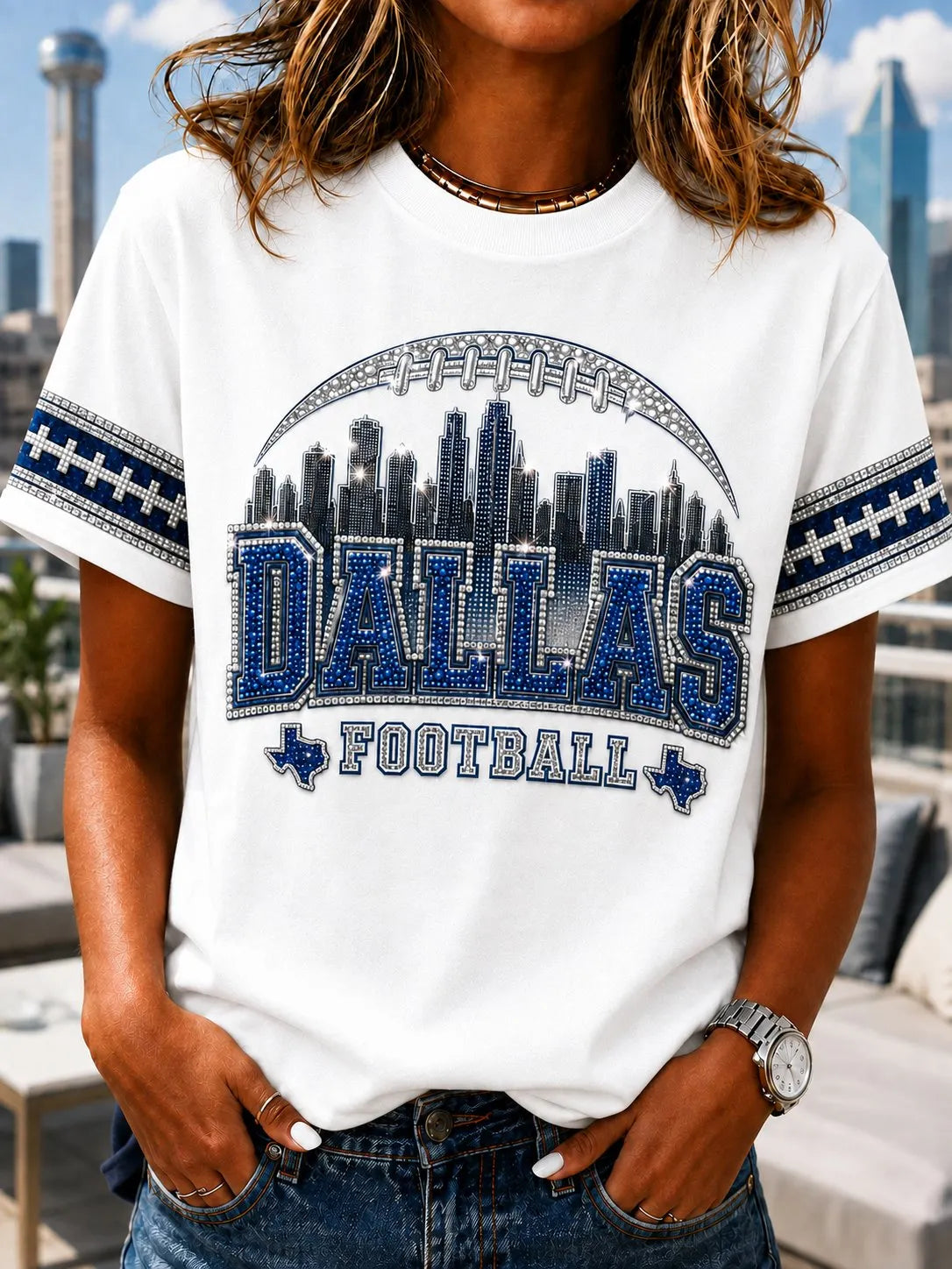Women's Casual Football Print T-Shirt