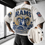 Unisex Rugby Print Loose-Fit Vertical-Stripe Short-Sleeve T-Shirt