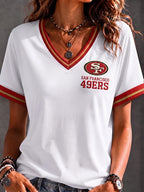 Women's Casual V-Neck Sporty Graphic Tee