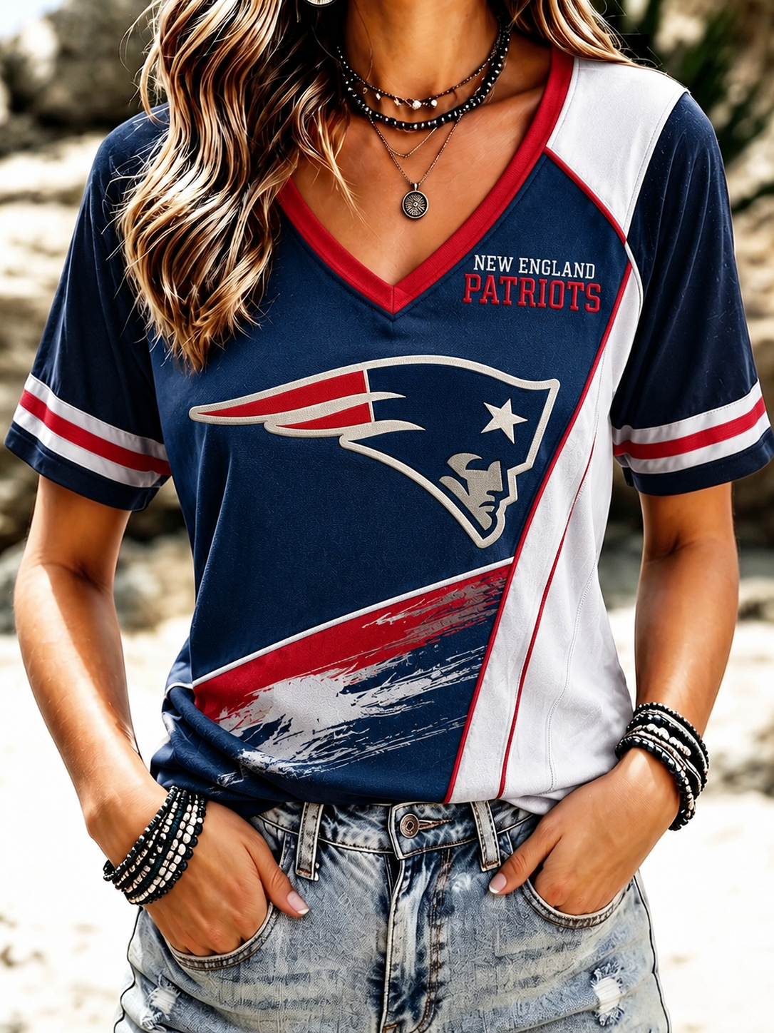 Women's Football V-Neck T-Shirt