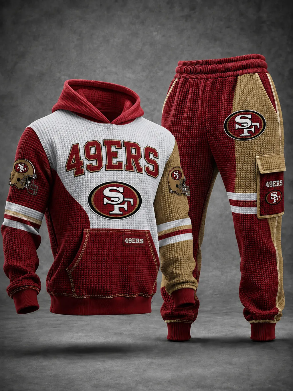Premium Cotton-Blend Waffle Knit Hoodie And Jogger Set With Football Fans