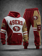 Premium Cotton-Blend Waffle Knit Hoodie And Jogger Set With Football Fans