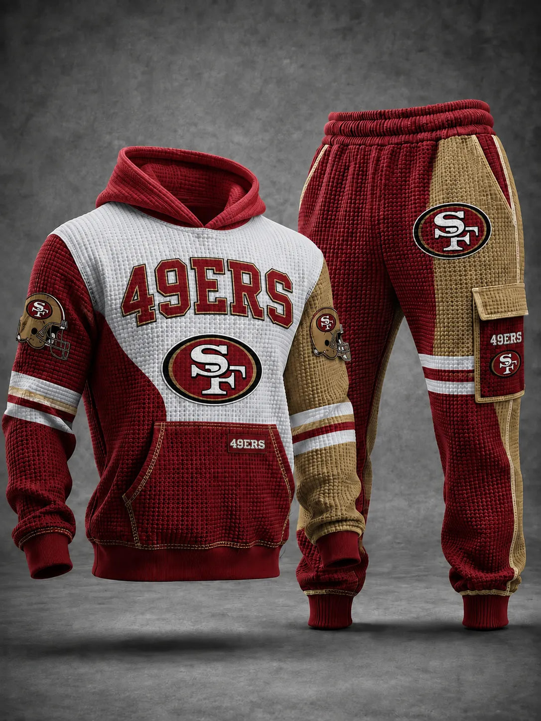 Premium Cotton-Blend Waffle Knit Hoodie And Jogger Set With Football Fans