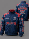 Premium Cotton-Blend Windbreaker With Full Zip, High Collar Embroidery For Casual Wear