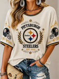 Women's  Casual Football Crew Neck Tee