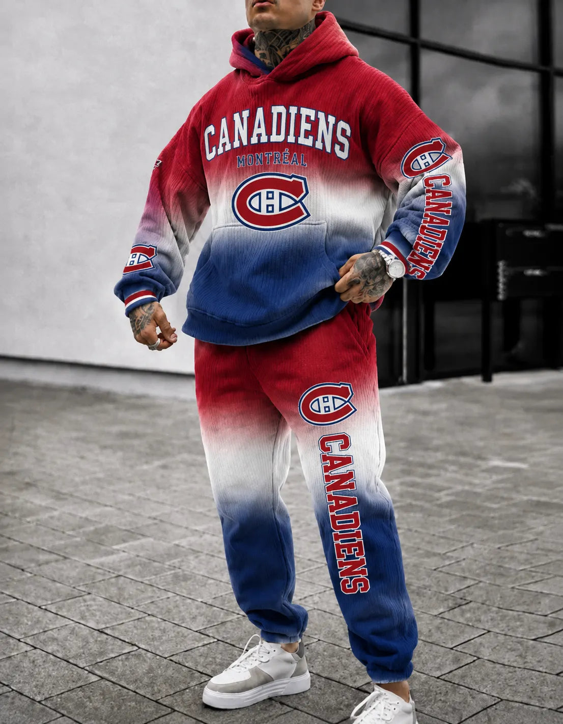 Ice Hockey Cotton-Blend Waffle Knit Hoodie And Jogger Set