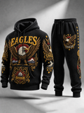 Men's Vintage Music Print Hoodie Two-Piece Set