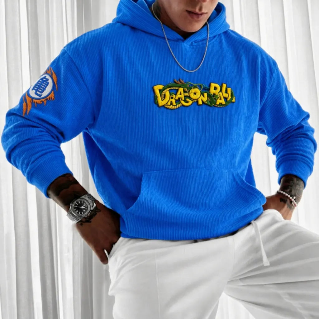Unisex Oversized Casual Anime-print Corduroy Hoodie