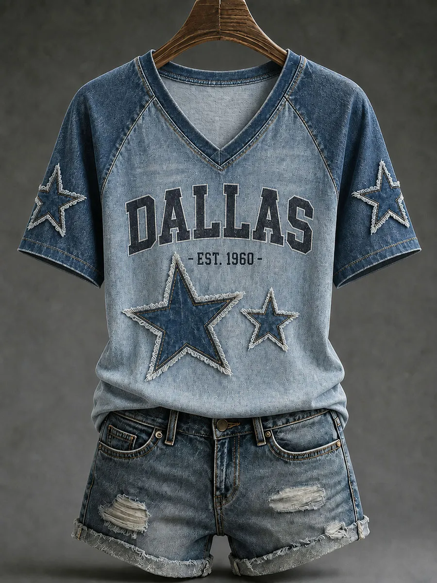 Women's Casual Football Print T-Shirt