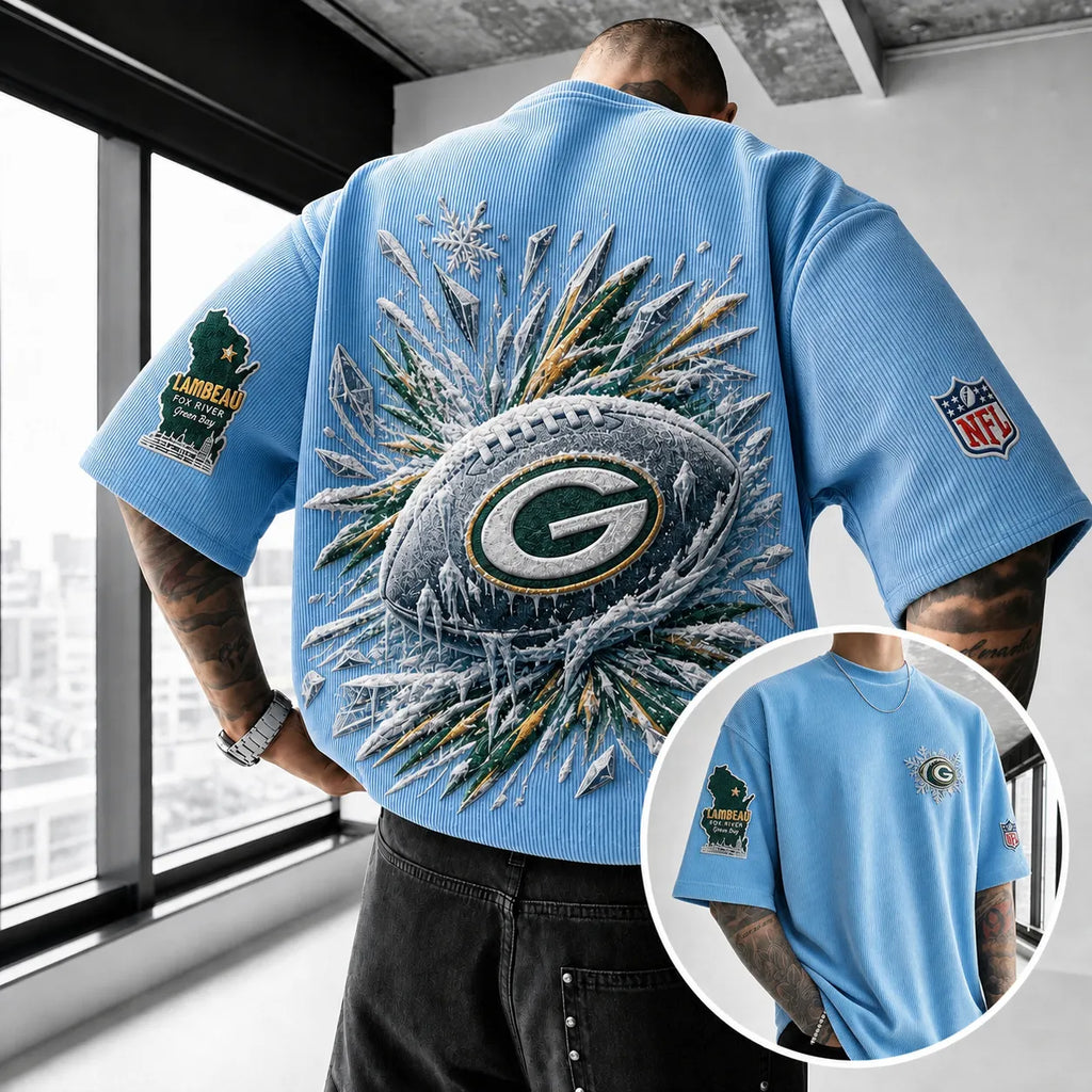 Unisex Loose-Fit Vertical-Stripe Short-Sleeve T-Shirt With Rugby Print