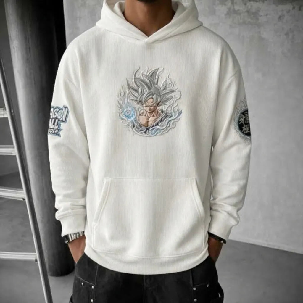 Unisex Oversized Casual Anime-print Corduroy Hoodie