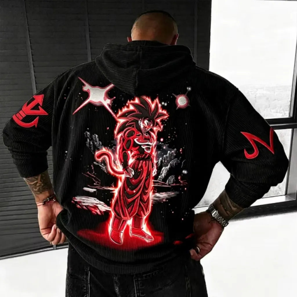 Unisex Oversized Casual Anime-print Corduroy Hoodie