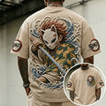 Unisex Oversized Anime-Print Vertical-Stripe Short-Sleeve T-Shirt