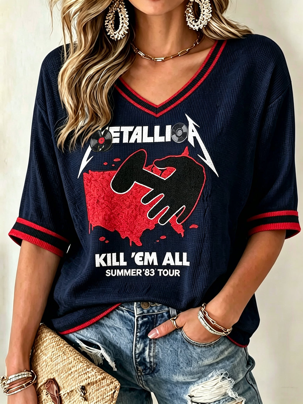 Women's Casual Printed Waffle Top