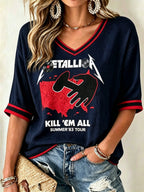 Women's Casual Printed Waffle Top