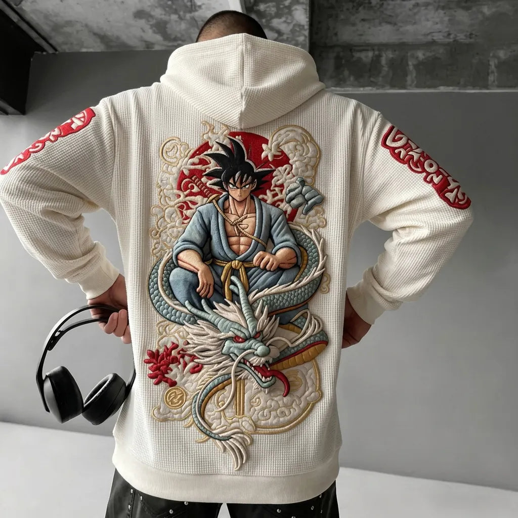 Unisex Oversized Casual Anime-print Corduroy Hoodie