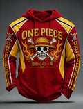 Men's Anime Skull Graphic Colorblock Drawstring Hoodie