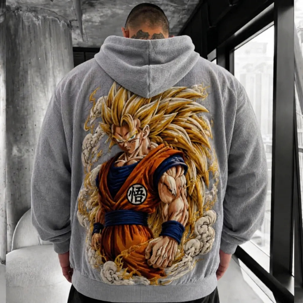 Unisex Oversized Casual Anime-print Corduroy Hoodie