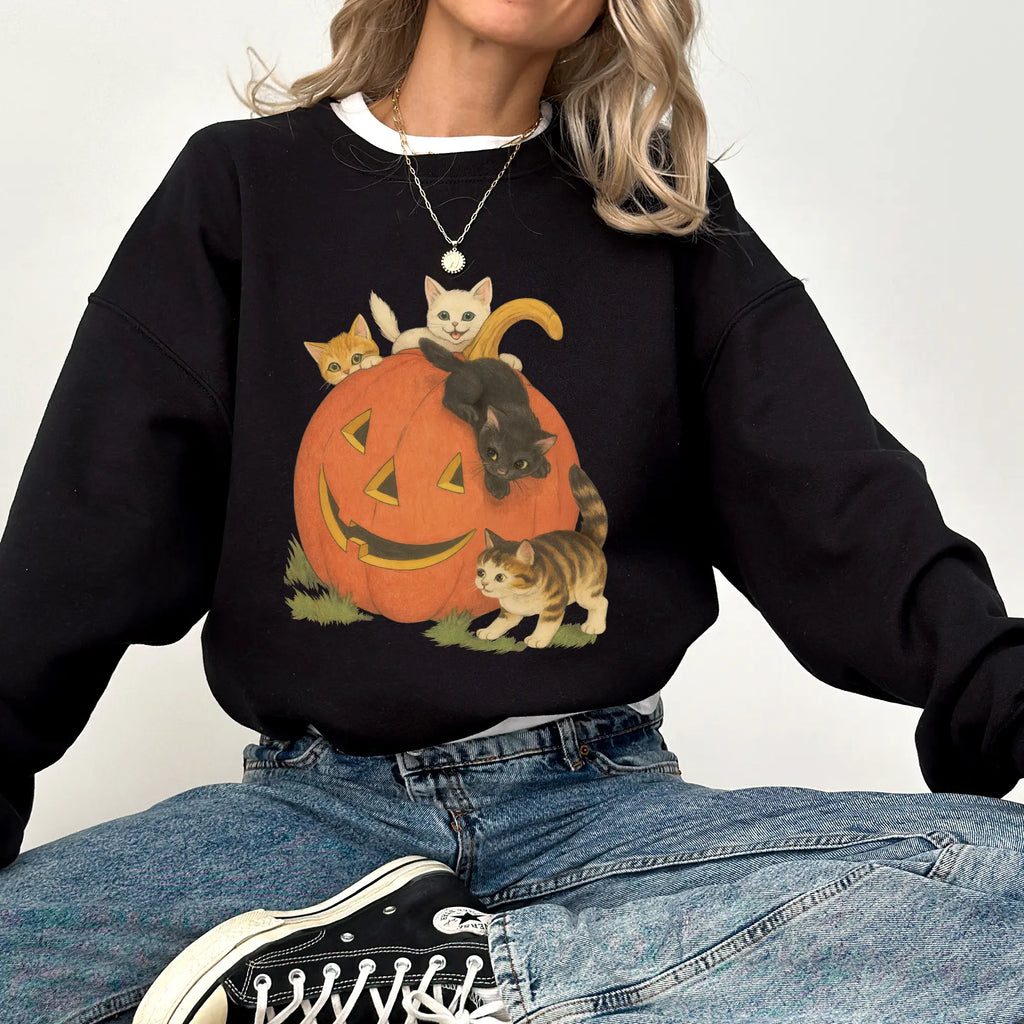 Vintage 90s Halloween Cat Crewneck Sweatshirt