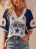 High-quality Fabric V-Neck Lace-Trimmed Football Fans Tee