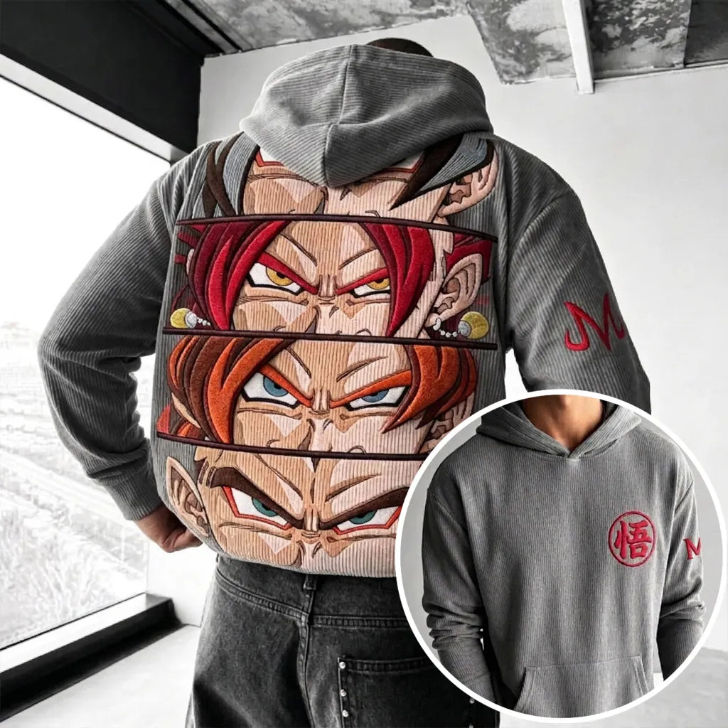Unisex Oversized Casual Anime-print Corduroy Hoodie