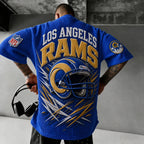 Unisex Loose-Fit Vertical-Stripe Short-Sleeve T-Shirt With Rugby Print