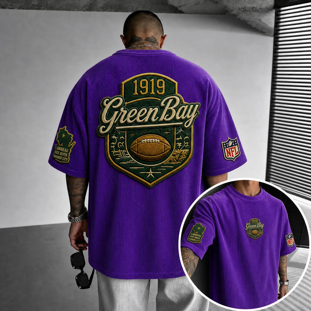 Unisex Loose-Fit Vertical-Stripe Short-Sleeve T-Shirt With Rugby Print