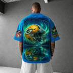 Unisex Loose-Fit Vertical-Stripe Short-Sleeve T-Shirt With Rugby Print