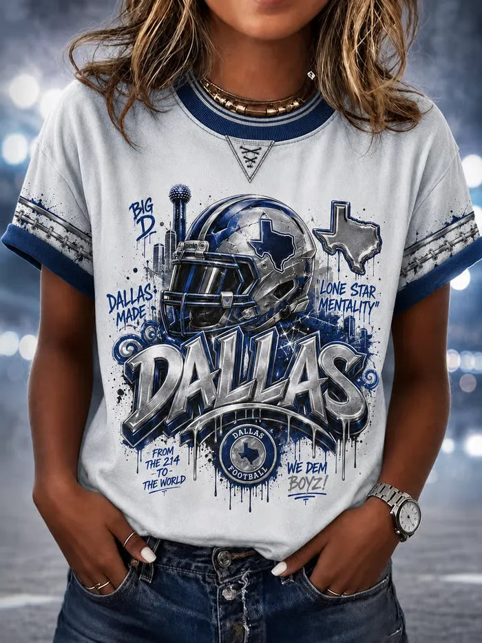 Women's Casual Football Print T-Shirt