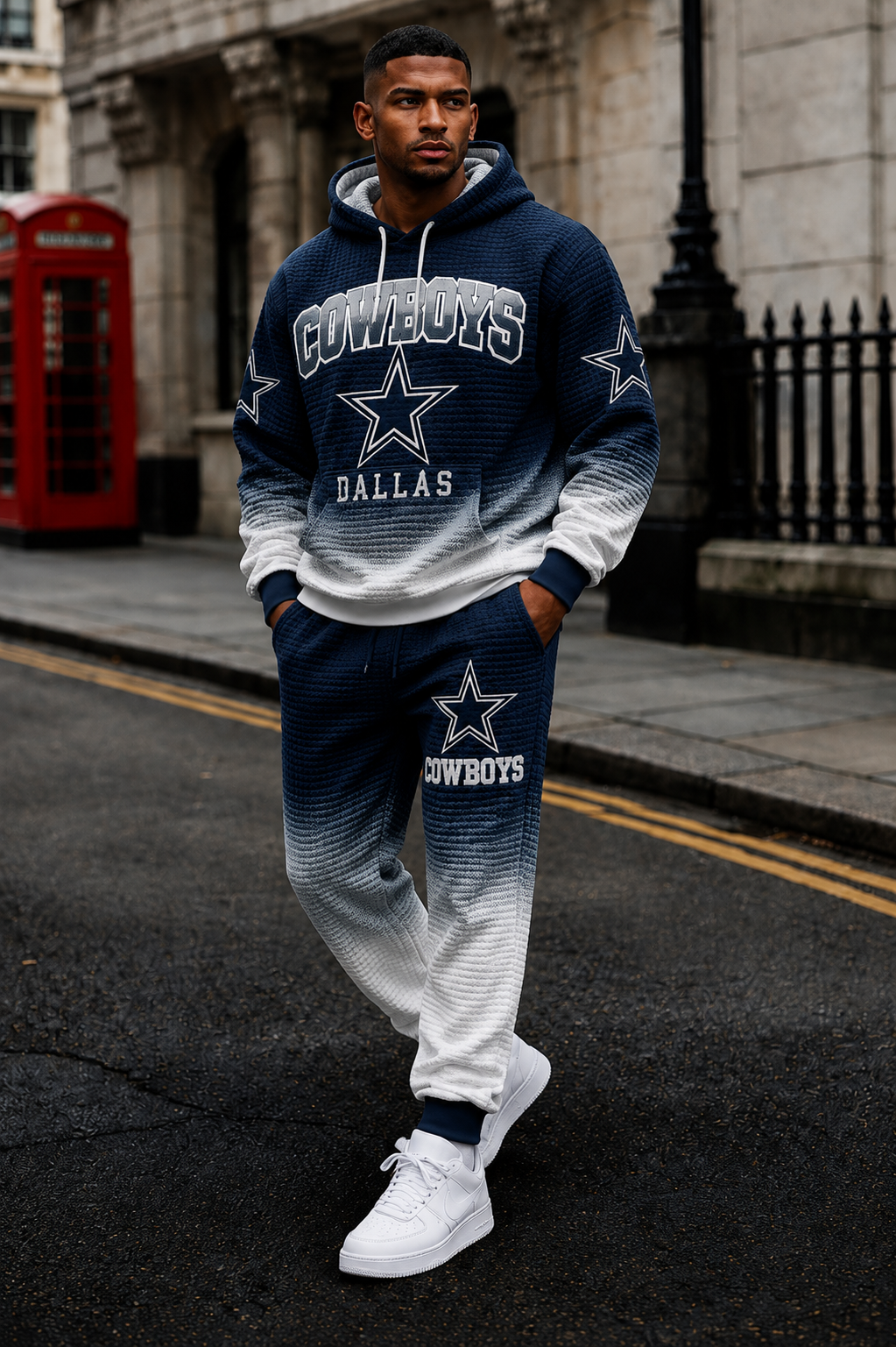 Men's Premium Cotton-Blend Waffle Knit Hoodie And Jogger Set With Football