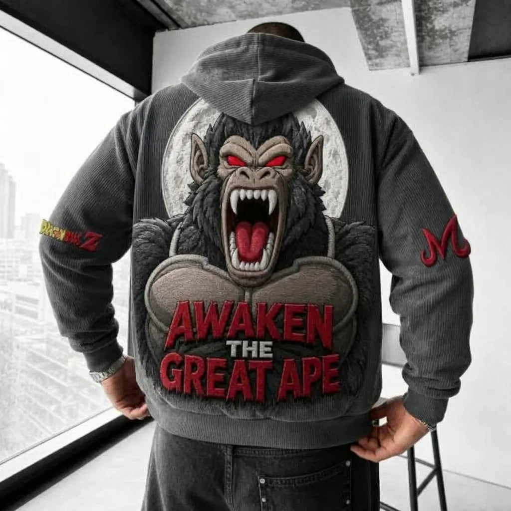 Unisex Oversized Casual Anime-print Corduroy Hoodie