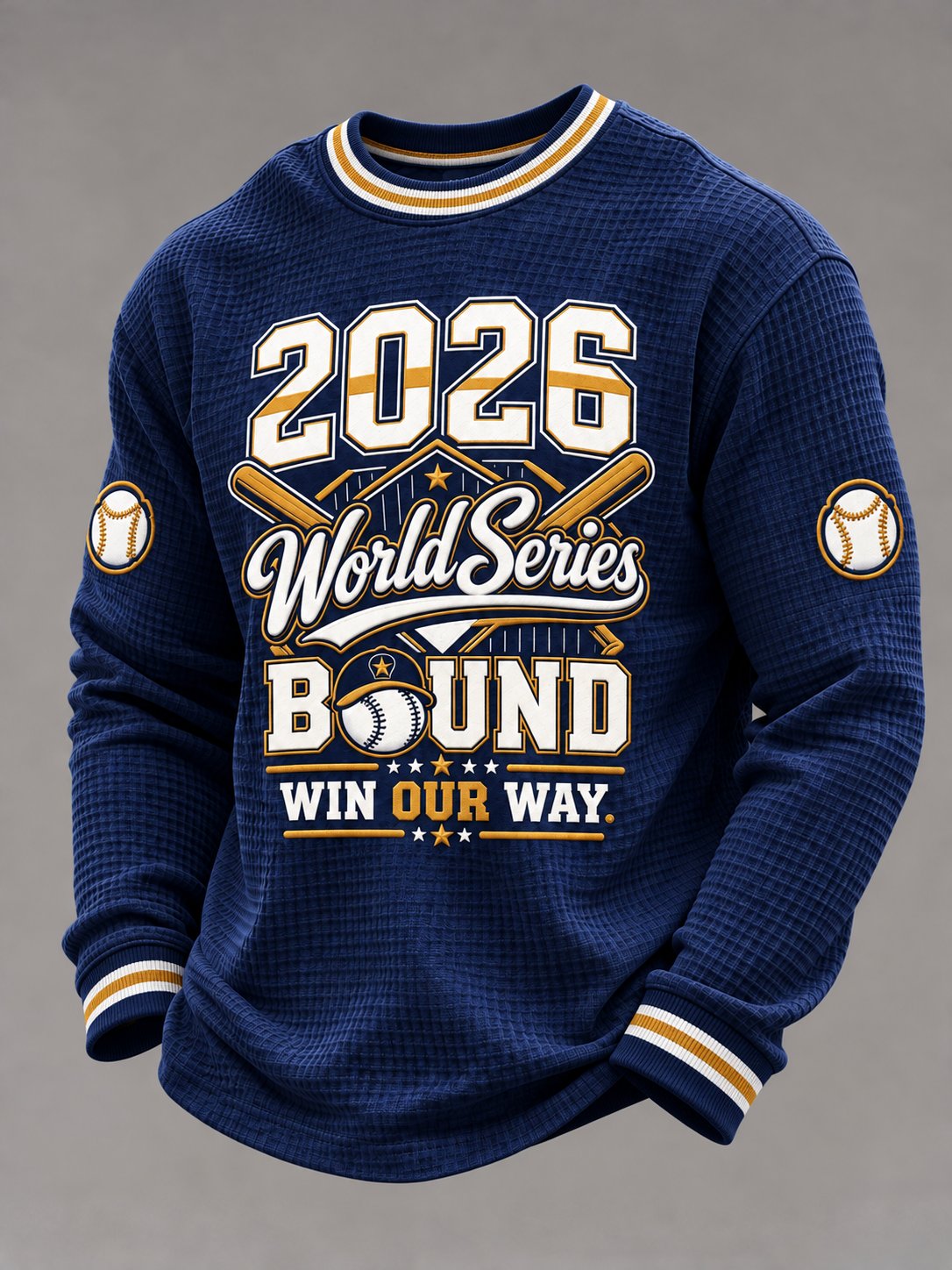 Men's Baseball Print Waffle Long Sleeve T-Shirt