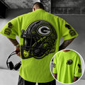 Unisex Loose-Fit Vertical-Stripe Short-Sleeve T-Shirt With Rugby Print