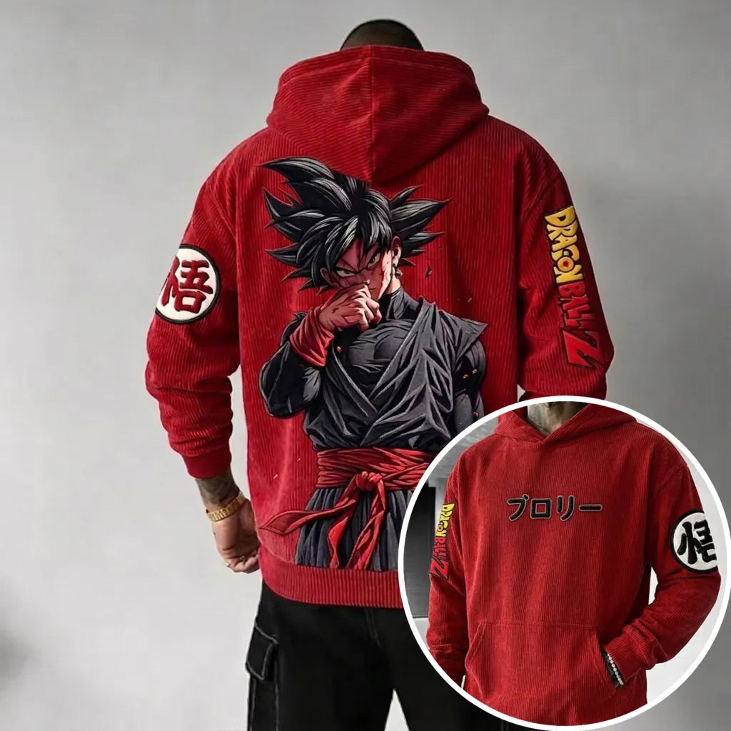 Unisex Oversized Casual Anime-print Corduroy Hoodie