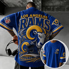 Unisex Loose-Fit Vertical-Stripe Short-Sleeve T-Shirt With Rugby Print