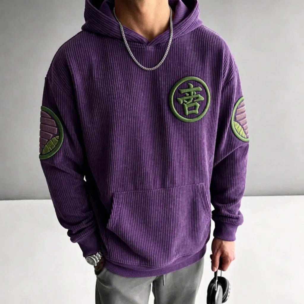 Unisex Oversized Casual Anime-print Corduroy Hoodie