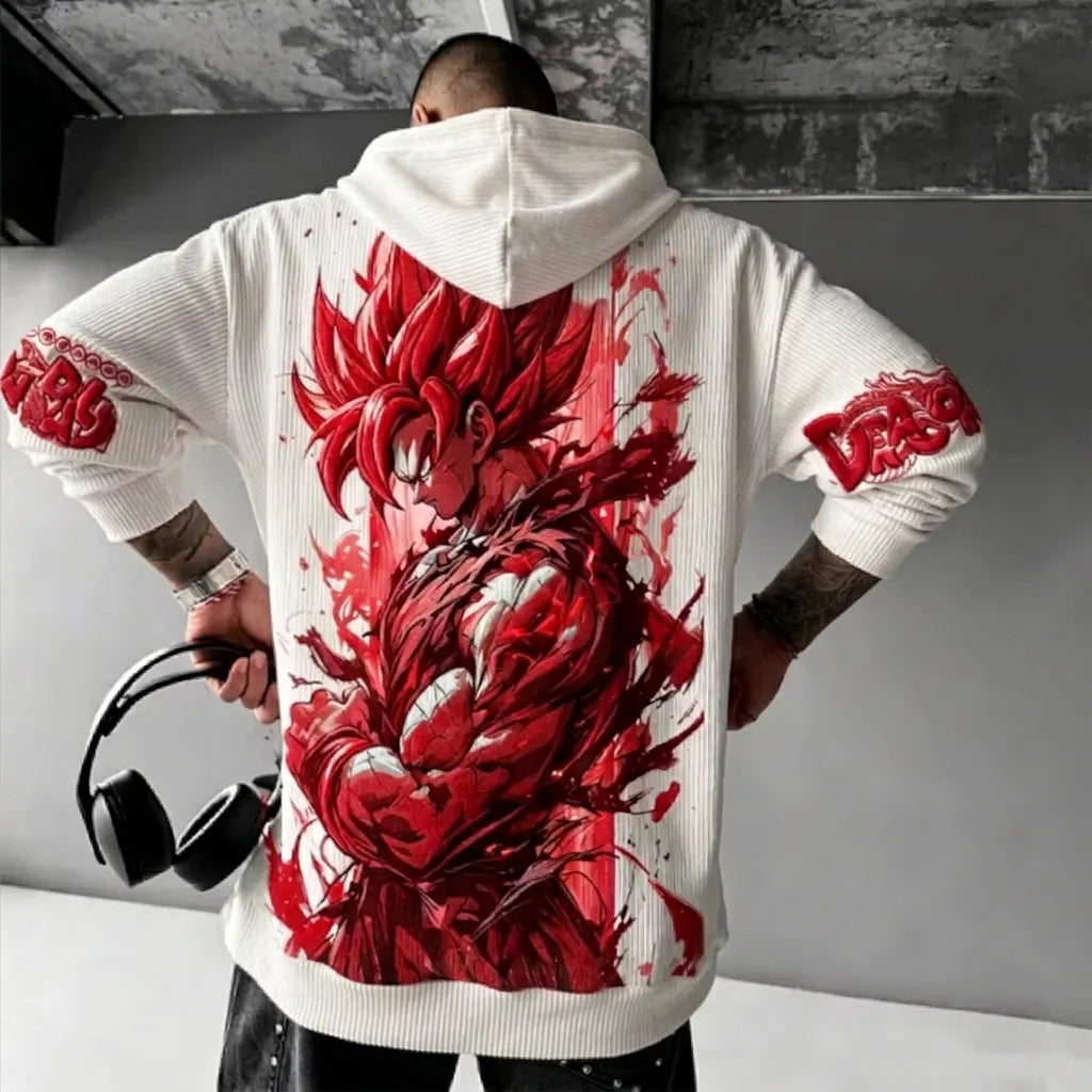 Unisex Oversized Casual Anime-print Corduroy Hoodie