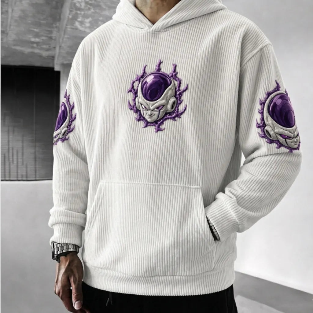Unisex Oversized Casual Anime-print Corduroy Hoodie