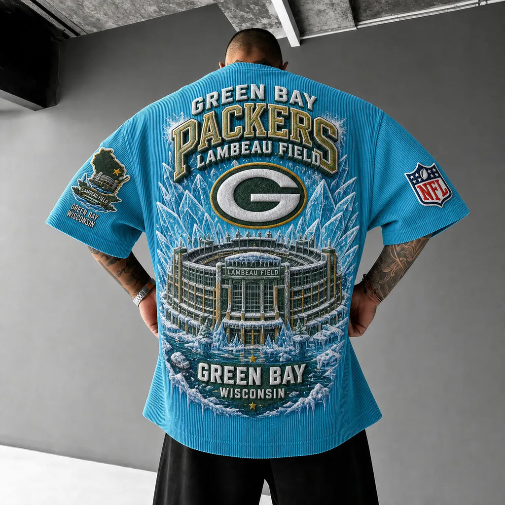 Unisex Loose-Fit Vertical-Stripe Short-Sleeve T-Shirt With Rugby Print