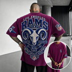 Unisex Loose-Fit Vertical-Stripe Short-Sleeve T-Shirt With Rugby Print