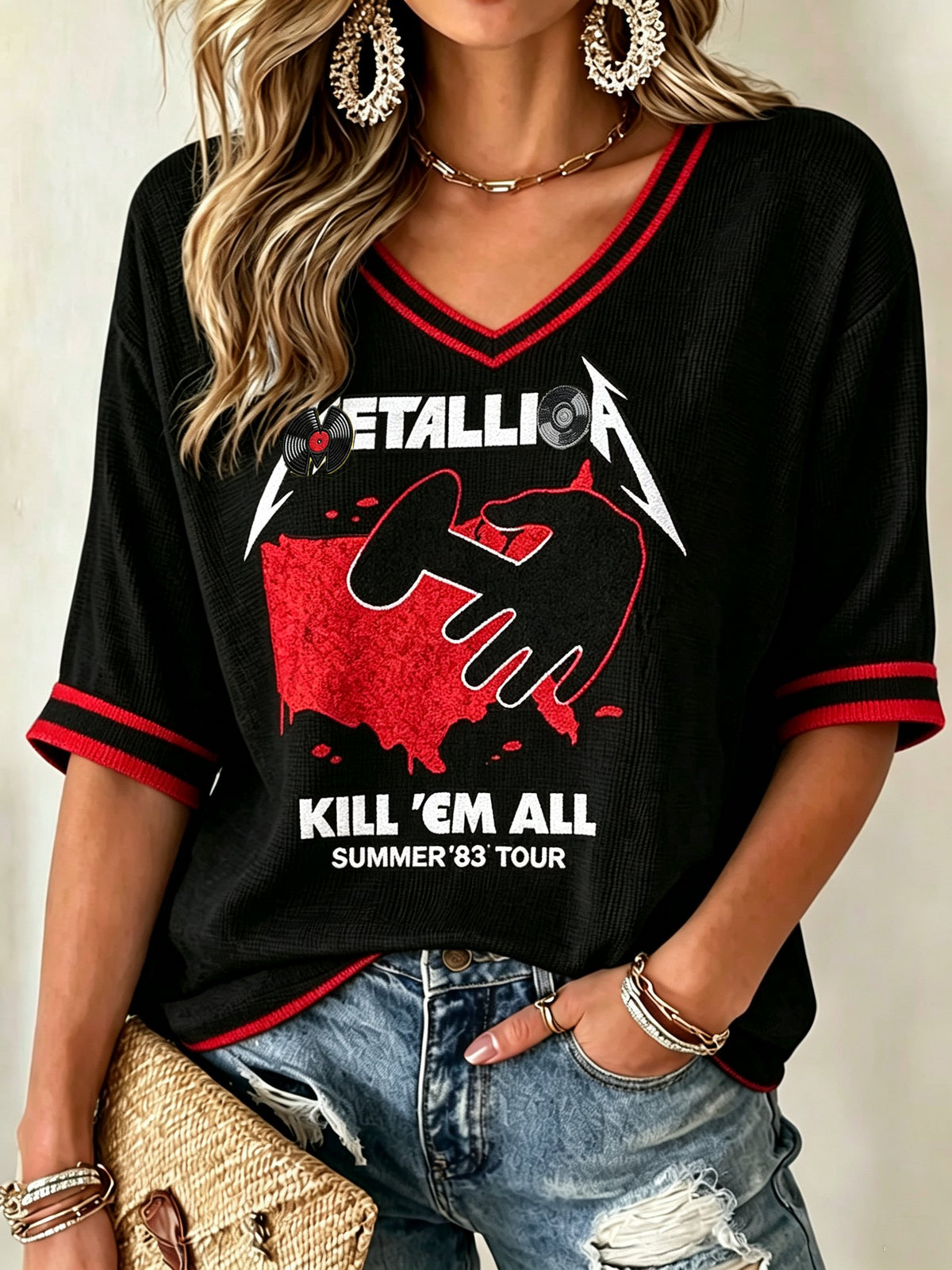 Women's Casual Printed Waffle Top