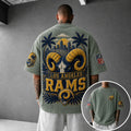 Unisex Loose-Fit Vertical-Stripe Short-Sleeve T-Shirt With Rugby Print