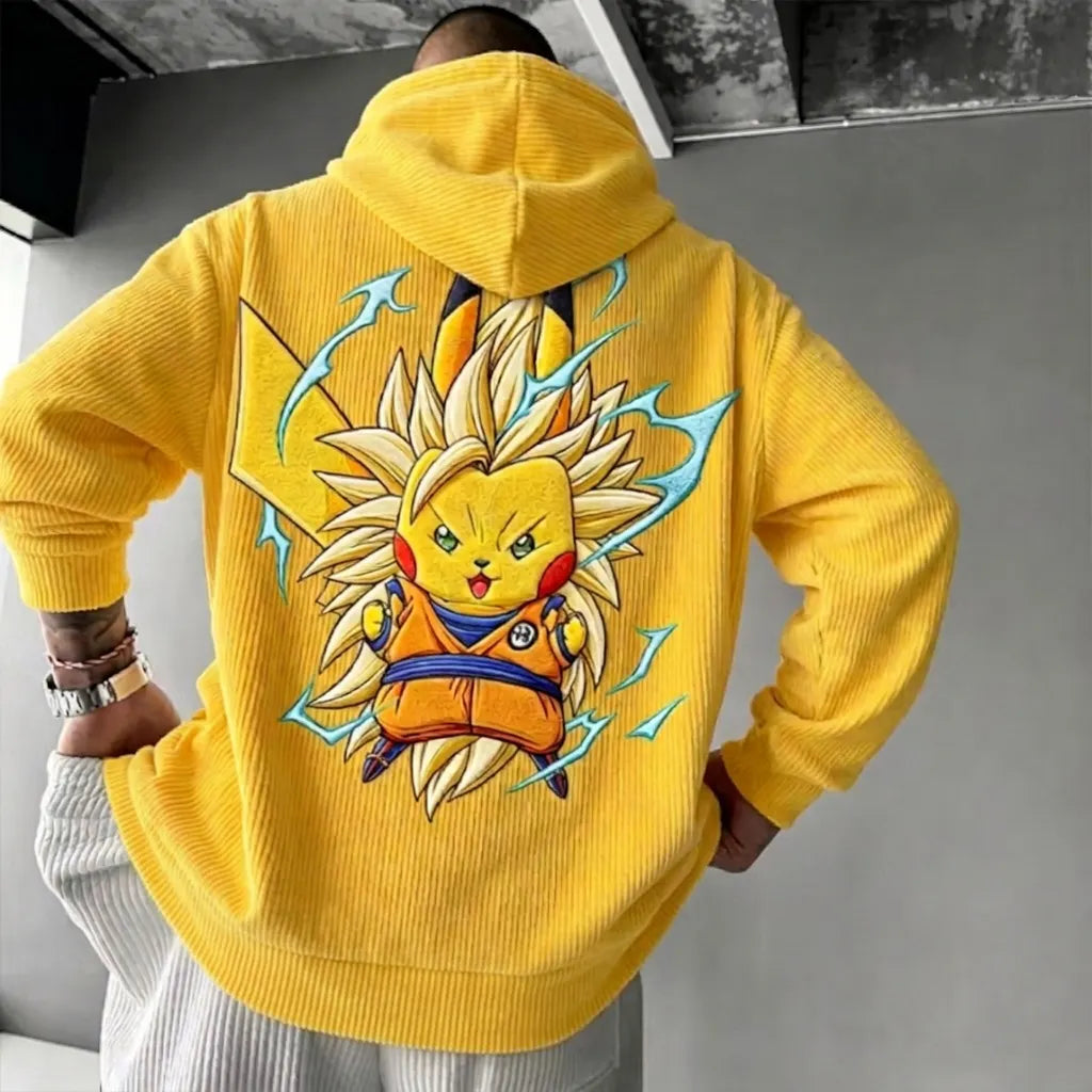 Unisex Oversized Casual Anime-print Corduroy Hoodie