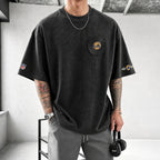 Unisex Rugby Print Loose-Fit Vertical-Stripe Short-Sleeve T-Shirt